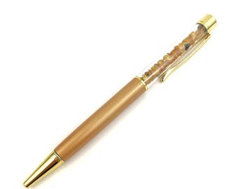 Ballpoint Pen Filled With Natural Amber Stones | Beige