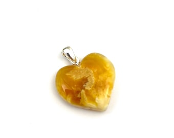 Natural Baltic Amber Polished Pendants Heart - Butter Color