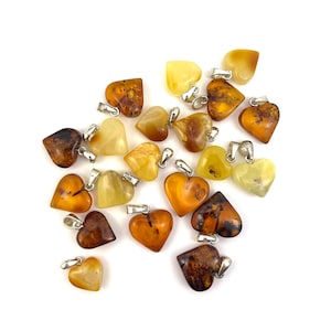 Lot Of 20 Baltic Amber Polished Pendants Heart- Various Colors