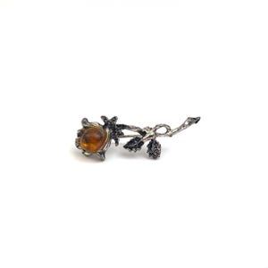 Rose Brooch Decorated With Natural Baltic Amber Stone
