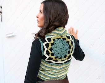 Merino Wool Mandala Vest, Naturally Dyed Crocheted Bolero (XS/S)