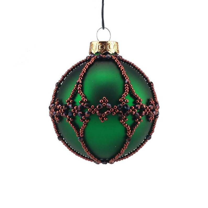 Christmas Ornament beaded bauble green and dark bronze Etsy
