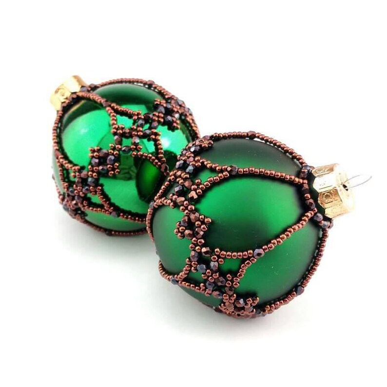 Christmas Ornament beaded bauble green and dark bronze Etsy