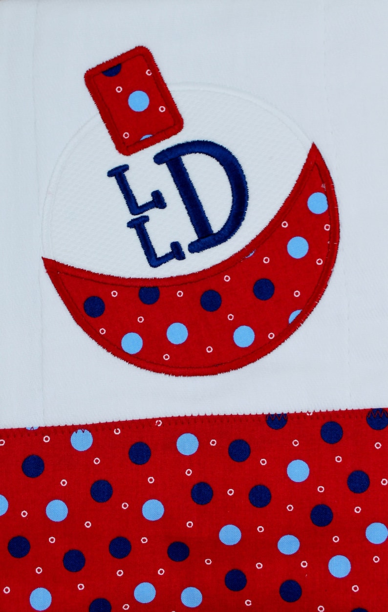 Burp Cloth Embroidered and Appliqued Fishing Bobber with Monogram Burp Cloth for Boys or Girls