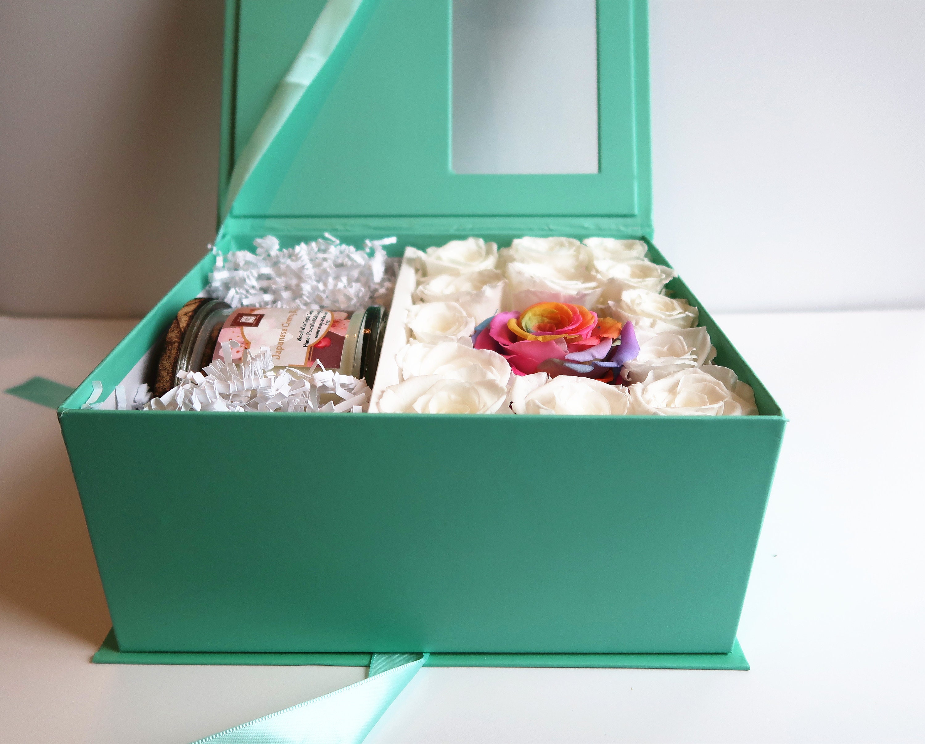 Mint Gift box With Multi Color Large Rose Preserved Roses Wood Etsy