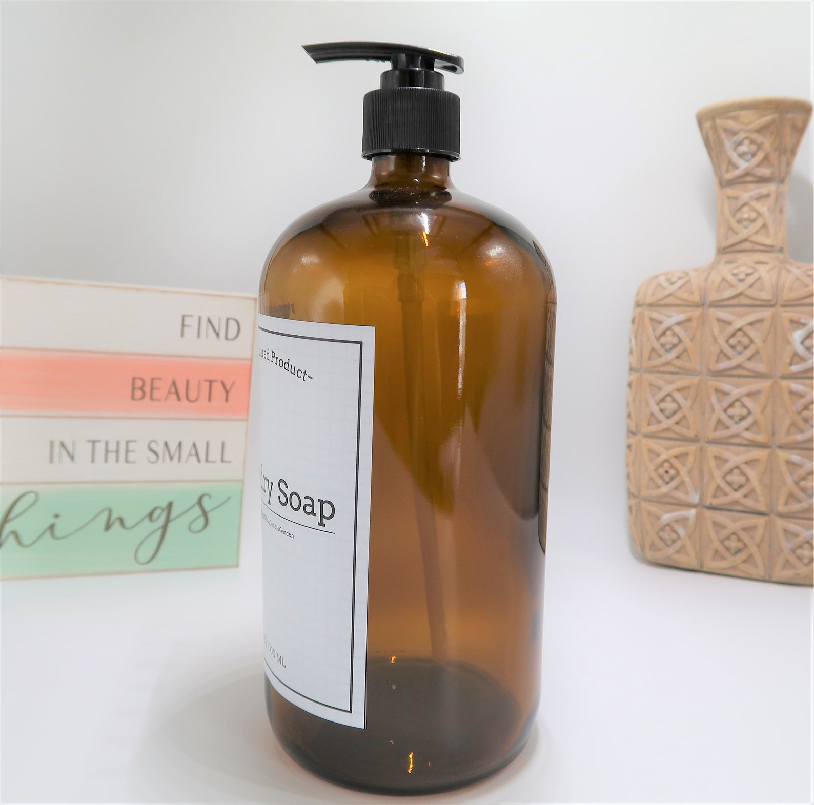 32oz Custom Labeled Amber Glass Bottle Dish Soap Detergent Body Soap