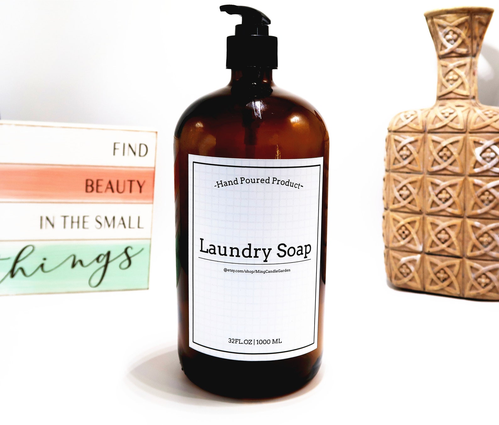 32oz Custom Labeled Amber Glass Bottle Dish Soap Detergent Body Soap