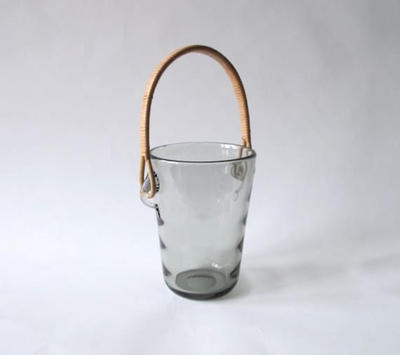 vintage glass ice bucket with handle