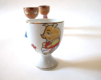 Pig cup Porcelain egg cup hand painted Japanese china animal collectable porcelain piggy antique cup tiny porcelain
