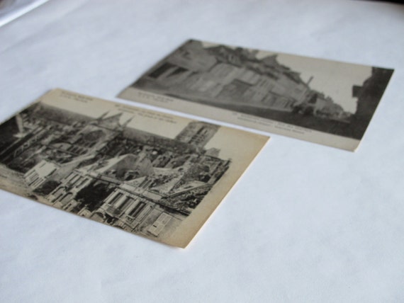 Antique post card pair French WWI Soissones