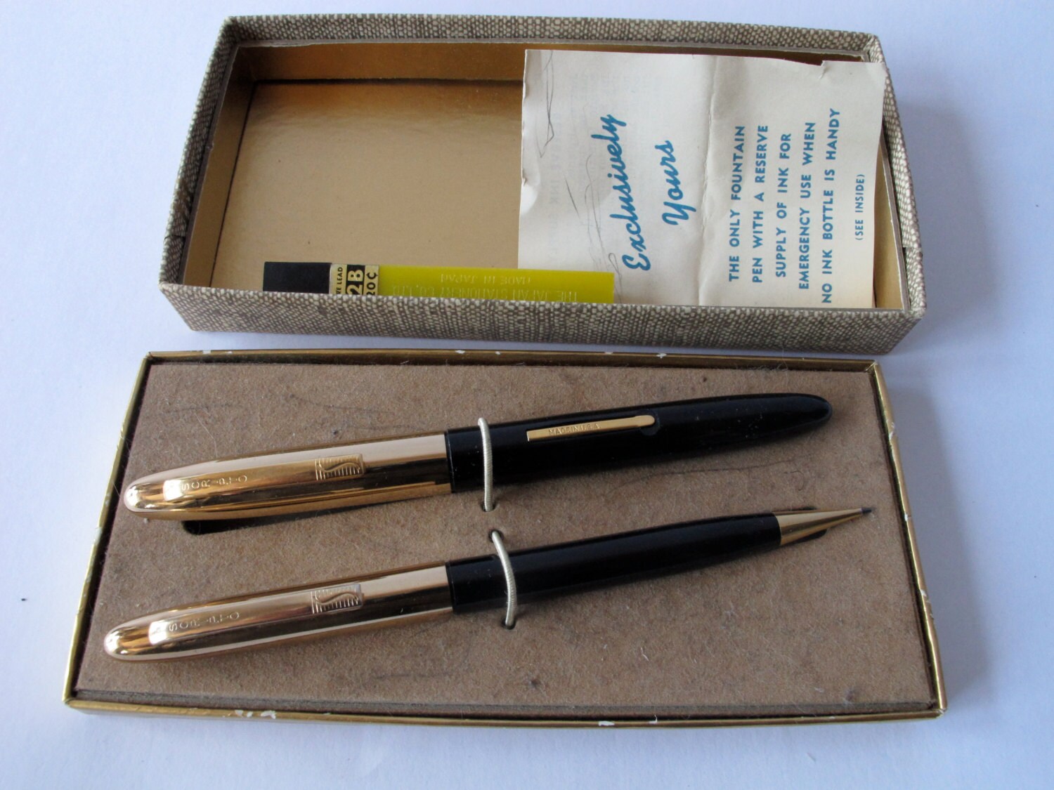 Vintage Desk Accessory Pen and Pencil Set Scripto Black and Gold