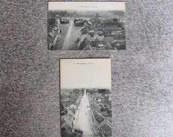 Antique post card pair French WWI Wormhout post war collectable paper photographs travel cards vintage postcards