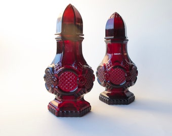 Ruby Red Vintage Cape Cod glass salt and pepper set by Avon