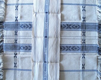 Vintage blue table linens table runner and centerpiece cloth dining linens blue indigo woven
