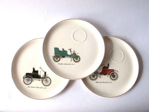 Vintage Luncheon Plate Set Of Three Antique Car Decorative Luncheon Plates Salem Porcelain Home Living Dining Serving Sultraline Id