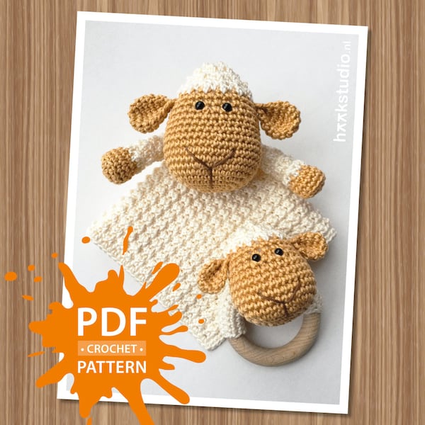 Schaap Knuffeldoekje en Bijtring - Amigurumi - PDF Haakpatroon - Directe download - EN & NL