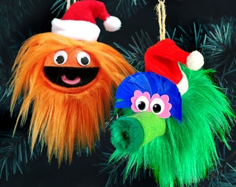 Gritty and Phanatic Ornament Set of Two - 3D Felt, Handmade