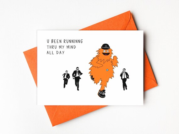 Gritty Valentine Card/thinking of You 5x7 Cardstock With Orange