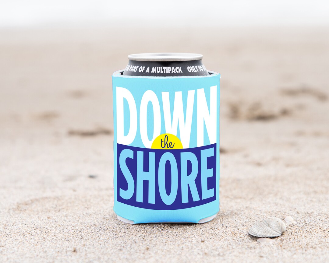 Down the Shore Koozie Jersey Shore Beach Gift Party Favor Can Cozy