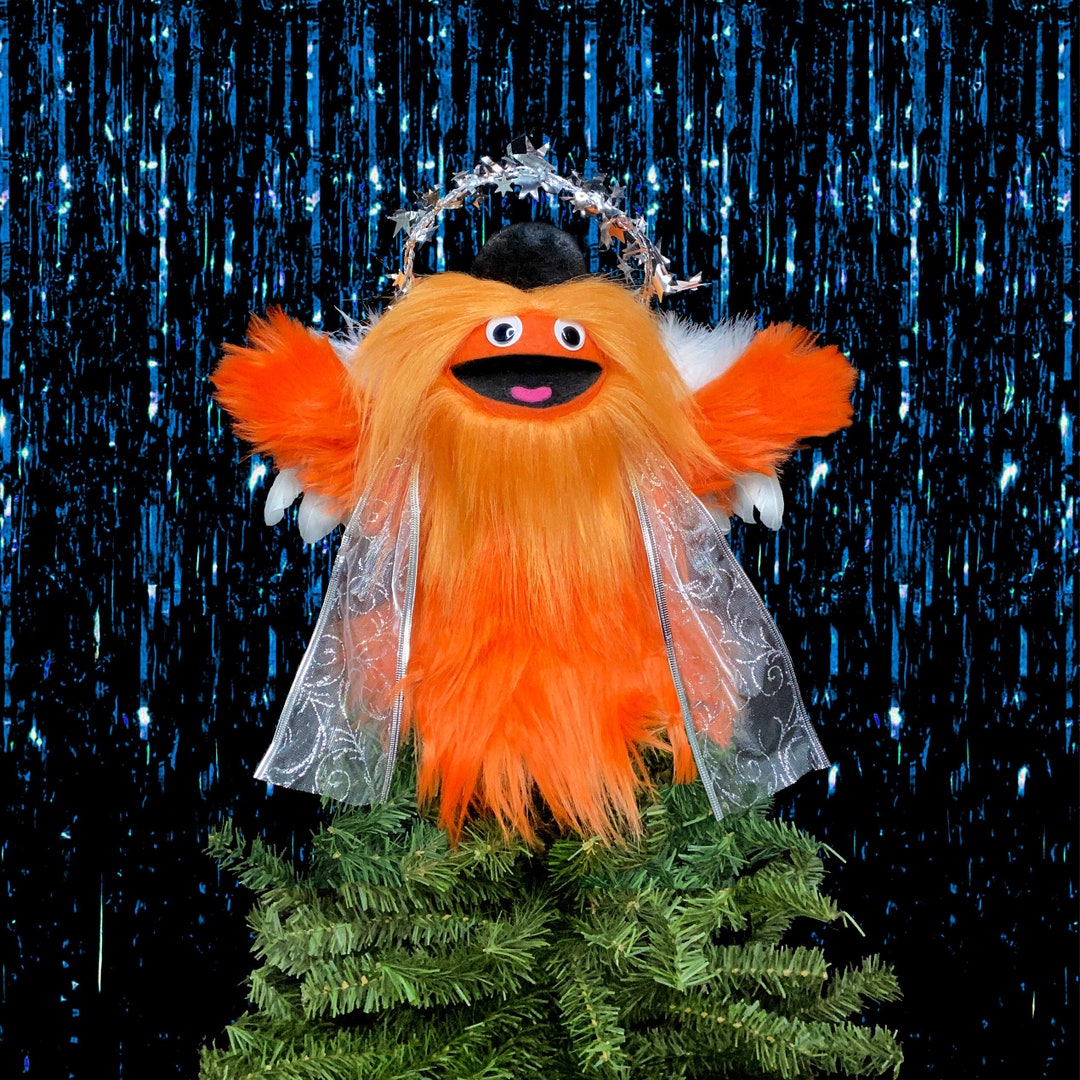 Gritty Christmas Tree Angel Handmade 3D Tree Topper W/ Felt, Feathers