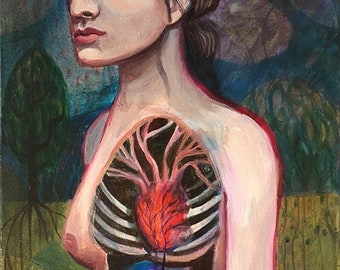 PRINT 8x10 - vulnerability hangover, oil painting, human heart, frida kahlo, surrealism, contemporary art