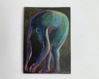 Original figurative painting, letting go, full female figure, Acrylic on canvas board, Contemporary Colorful Artwork