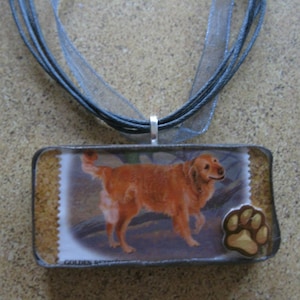 Vintage sello Golden Retriever perro colgante