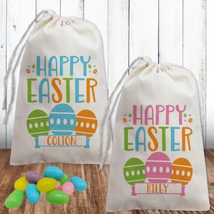 Easter Candy Bags, Custom Happy Easter Gift Bags, Easter Treat Bags, Easter Egg Hunt Tote Bags & Party Favors