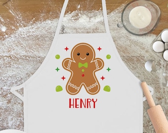 Kids Aprons Personalized Boys & Girls - Christmas Aprons for Toddlers - Gift for Grandkids from Grandma/Grandpa - Custom Holiday Gifts