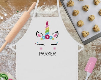 Personalized Girls Apron, Custom Birthday or Christmas Gift for Little Girls, Unicorn Party Favor, Cooking Toddler Smocks for Children