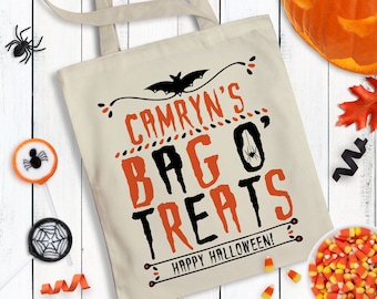 Custom Trick Or Treat Bag with Name  Kids Personalized Halloween Candy Bag  Trick or Treat Tote