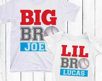 Baseball Big Brother + Little Brother Shirts - Personalized Brother Outfits - Baseball Pregnancy Reveal - Sports Matching Brother Shirt Set