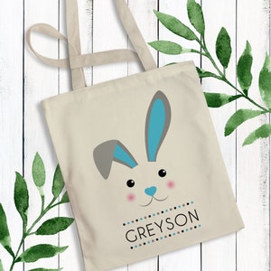 Personalized Easter Tote Bags for Kids Custom Childrens Monogrammed Easter Gift Bags Minimalist Easter Bunny Bags for Boys Girls image 2
