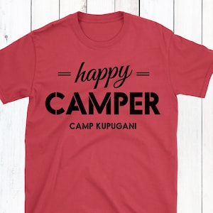 Boys Camp Shirt Personalized - Happy Camper TShirt with Name - Summer Camp Care Package Gift for Kids - Day Camp or Sleepaway Camp Tees