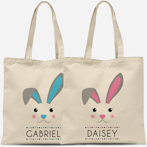 Personalized Easter Tote Bags for Kids - Custom Childrens Monogrammed Easter Gift Bags - Minimalist Easter Bunny Bags for Boys + Girls