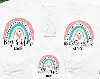 Rainbow Little Sister Big Sister Shirt and Baby Bodysuit