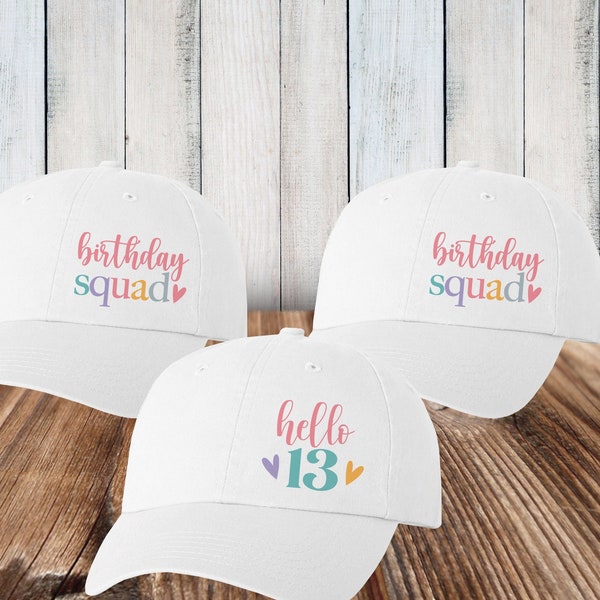 Girls Birthday Hats - Personalized Birthday Baseball Caps - Birthday Squad Custom Birthday Hat for Teenage Girl - Hello 13, 14, 15, ANY AGE!