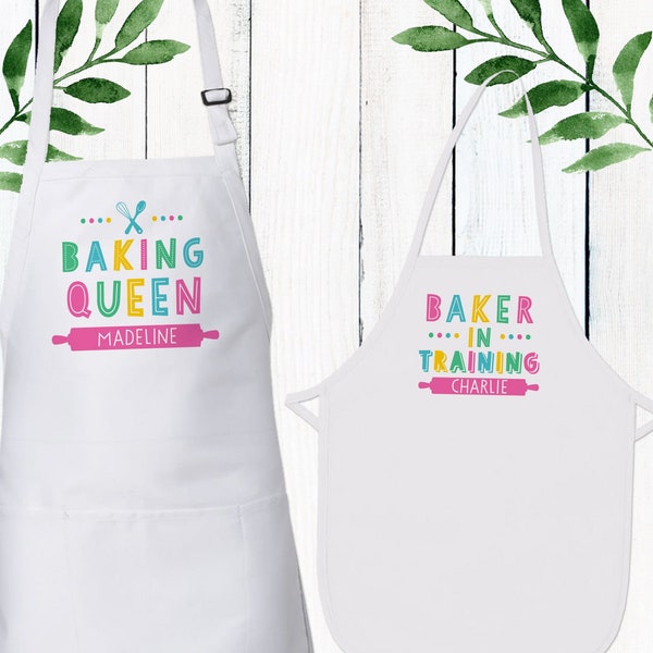 Mommy + Me Apron Set - Personalized Matching Aprons - Toddler Girls Baking Apron - Womens Best Baker Ever Apron - Rainbow Little Girls Apron