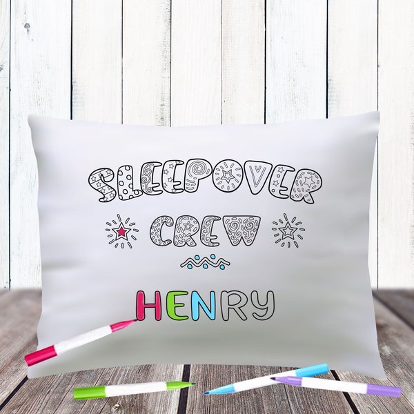 Boys Sleepover Pillowcase - Sleepover Crew Coloring Pillow Case for Kids Slumber Party Art Project Activity - Color My Own Pillow with Name