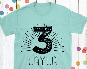 3rd Birthday Outfit for Girls - Personalized Birthday Shirt 3 - Turning Three Custom Birthday Shirt for Toddler Girls in Aqua Blue, Pink,