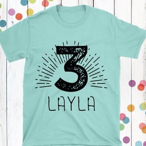 3rd Birthday Outfit for Girls - Personalized Birthday Shirt 3 - Turning Three Custom Birthday Shirt for Toddler Girls in Aqua Blue, Pink,