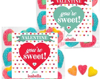 Personalized Valentine's Day Stickers for Kids Class Valentines Day Party Favor Bags - Candy Bags with Custom Labels -  School Valentines