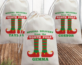 Personalized Christmas Elf Gift Bag: Cotton Canvas Holiday Favor