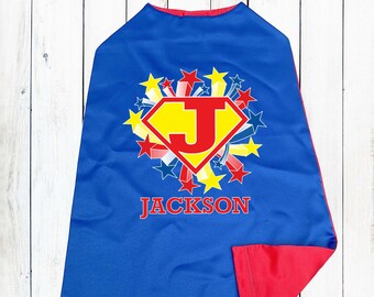 Kids Cape Embroidered Super Hero CRASH Cape Personalized with Monogram Royal Blue