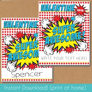Hero Valentines for Boys, Printable Comic Book Valentine&#39;s Day Cards for Kids, Instant Download PDF, Digital File Toddler Boy Valentine Card