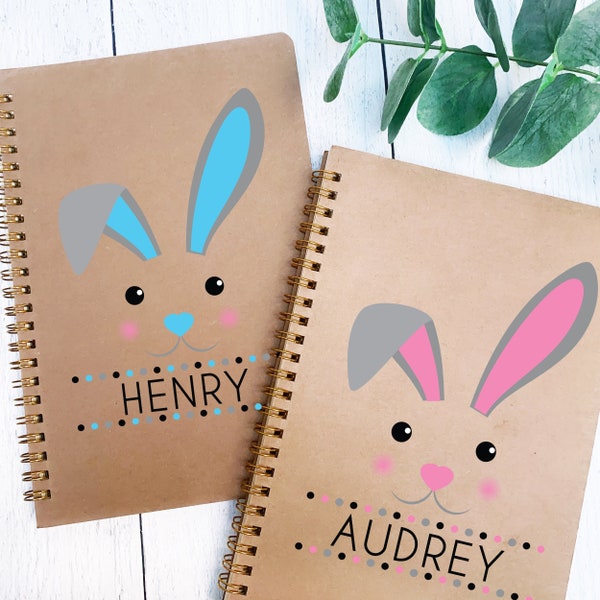 Easter Gifts for Kids - Personalized Notebook - Custom Bunny Face Journal with Name - Easter Gift for Girls - Tween Girl Spiral Bound Diary