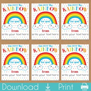 Druckbare Valentinstagskarten für Kinder, Regenbogen-Valentinstagskarten, digitale Datei-Instant-Download-Valentinstag, bunte Spaß-Kinderschul-Valentinstagskarten