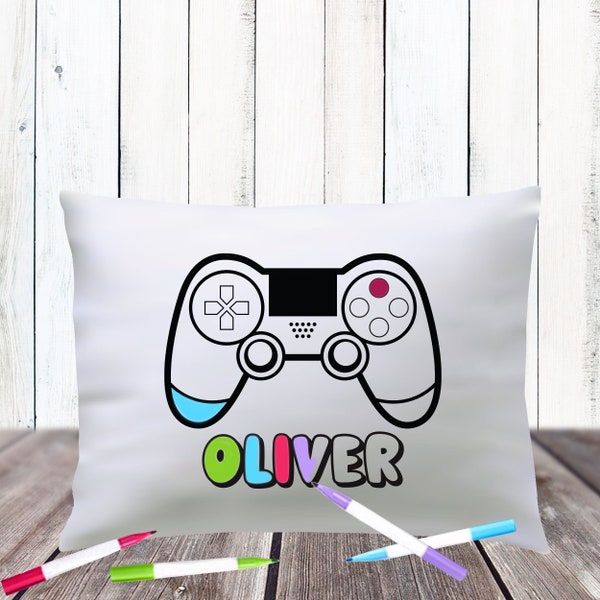 Boys Sleepover Favor - Gamer Room Decor - Game On Coloring Pillowcase for Video Gaming Sleepover - Personalized Pillow - Boys Gaming Gifts