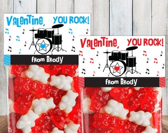Boys Valentines - Custom Music Valentine's Day Favor Bags - Rockstar Valentine Favors for Kids - Candy Treat Bags for School Class Party