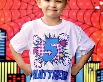 Hero Birthday Shirt - Custom Birthday Boy Shirt for Comic Book Party - Super Birthday Outfit - Kids Birthday Tee with Name for 3, 4, 5, 6, 7